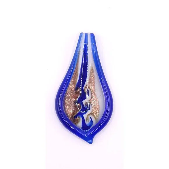 Handcrafted Blue Gold Swirl Glass Pendant Artisan Lampwork Jewelry Making Focal - Picture 3 of 6